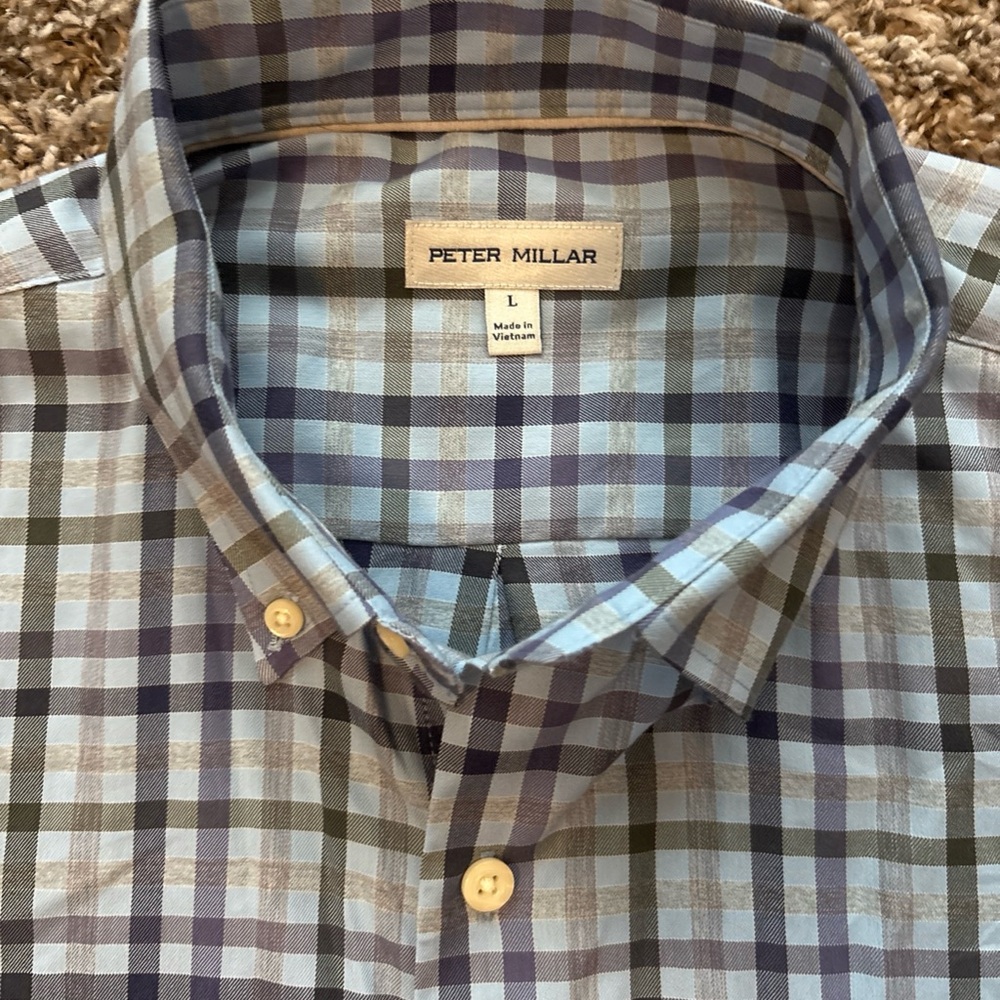 Peter Millar Button Down Blue And Gray Plaid Long… - image 2